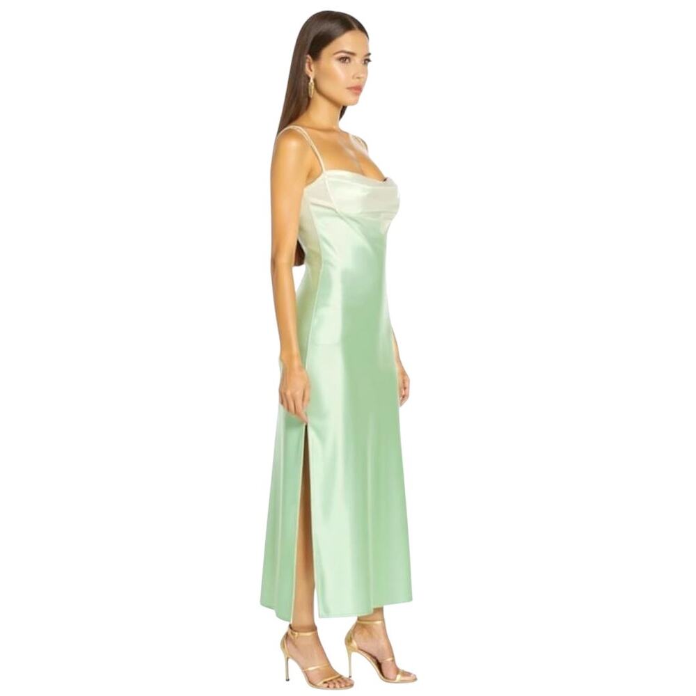 Michael Costello X Revolve Porter Maxi Dress XXS Mint Ombre Satin Slip Glow
